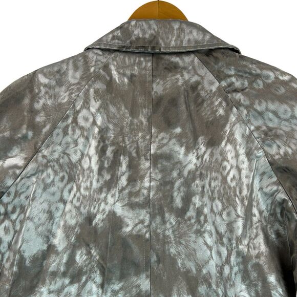 Via Spiga Coat Womens Sz L Silver Cheetah Leopard Animal Print Raincoat Trench - Picture 8 of 16